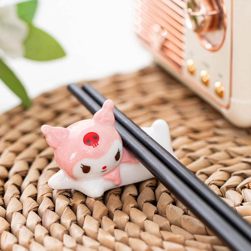 Sanrio Kuromi Anime Ceramic Chopstick Holder Chopstick Rest Stand Desktop Decoration Kitchenware Birthday Gift Home Restaurant