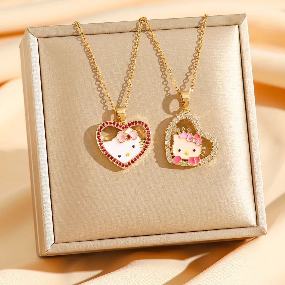 Hello Kitty Cartoon Necklace Anime Cute Cats Pendant Sanrio Fashion Collarbone Chain for Women Girls Jewelry Accessories Gift