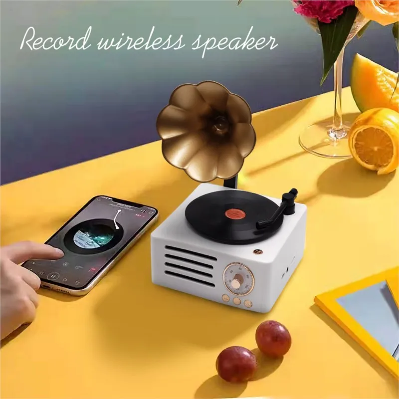 New Bluetooth Speaker Phonograph Bluetooth Speaker Mini Retro Trumpet Speaker Rotating Record Player Hot Sale 2026 DropShipping