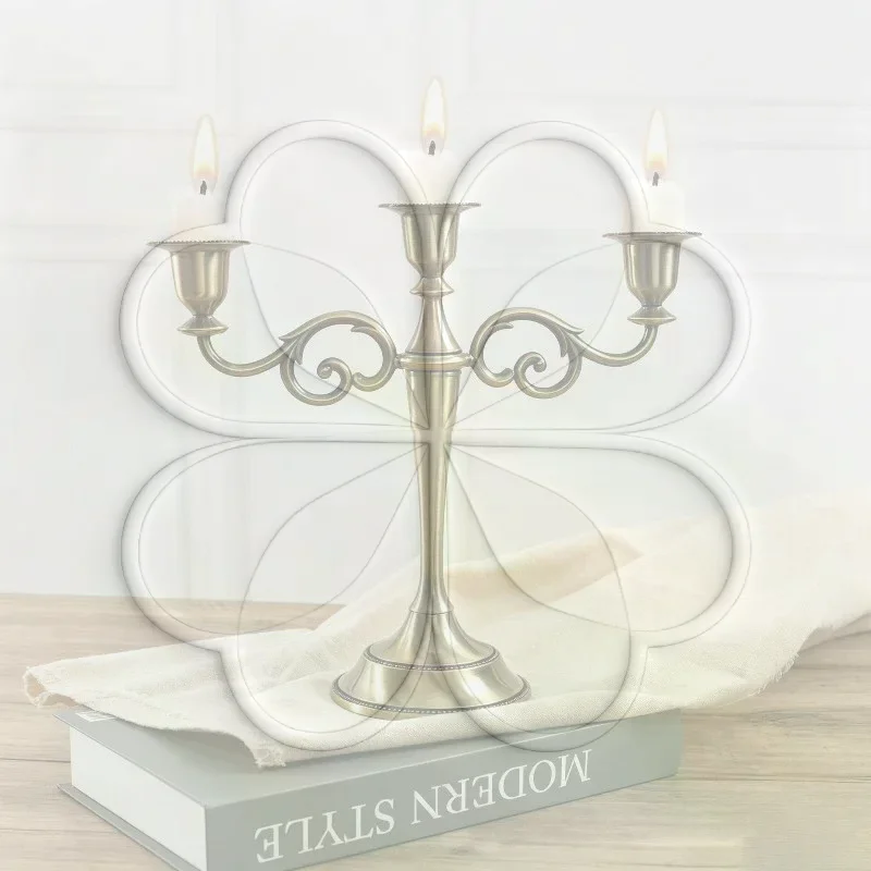 Vintage Scroll 3 Arms Candelabra Scratch Resistant Metal Taper Candle Holder for Housewarming Gift Table Decor