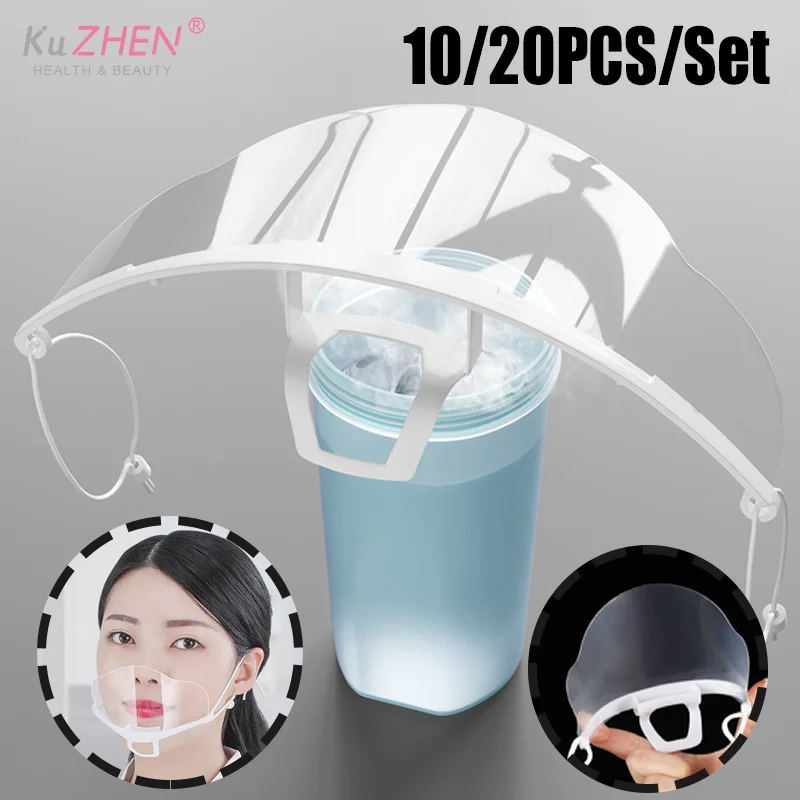 

10/20PCS Creative Shapes Clear Plastic Catering Mask Hotel Beauty Chef Waiter Protective Mask Reusable Visible Splash Proof Mask