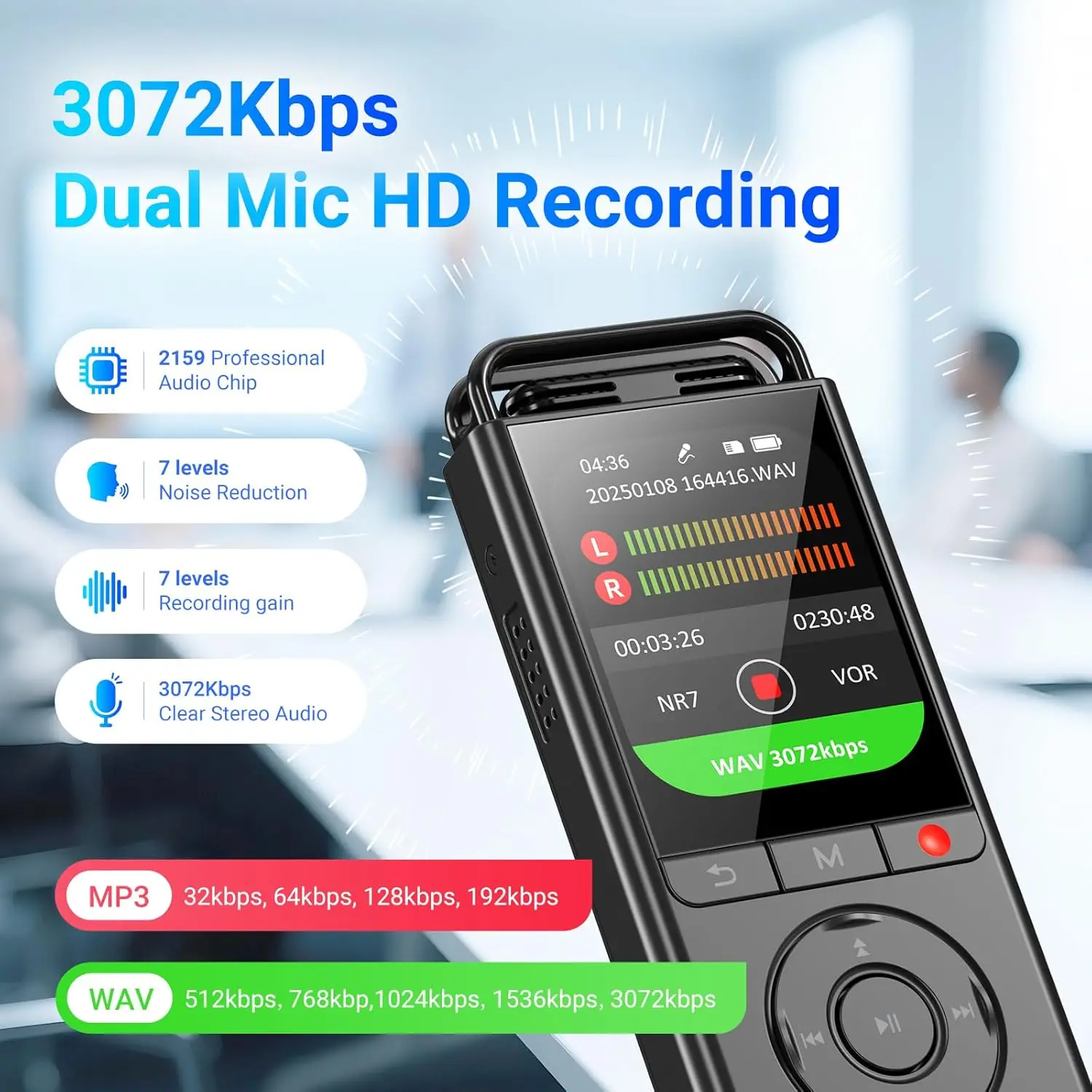 144GB (16GB+128GB) Digital Voice Recorder with Playback: Voice