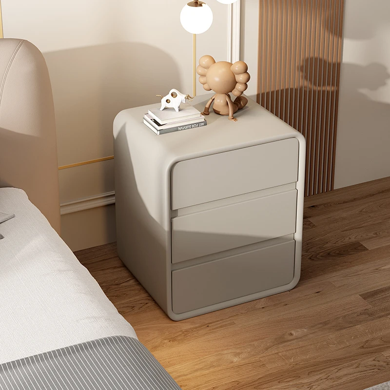 White Color New Model Bed Side Table Luxury Desks Bedside Table with 3 Standing Drawers Bedroom Criado Mudo Unique Furniture