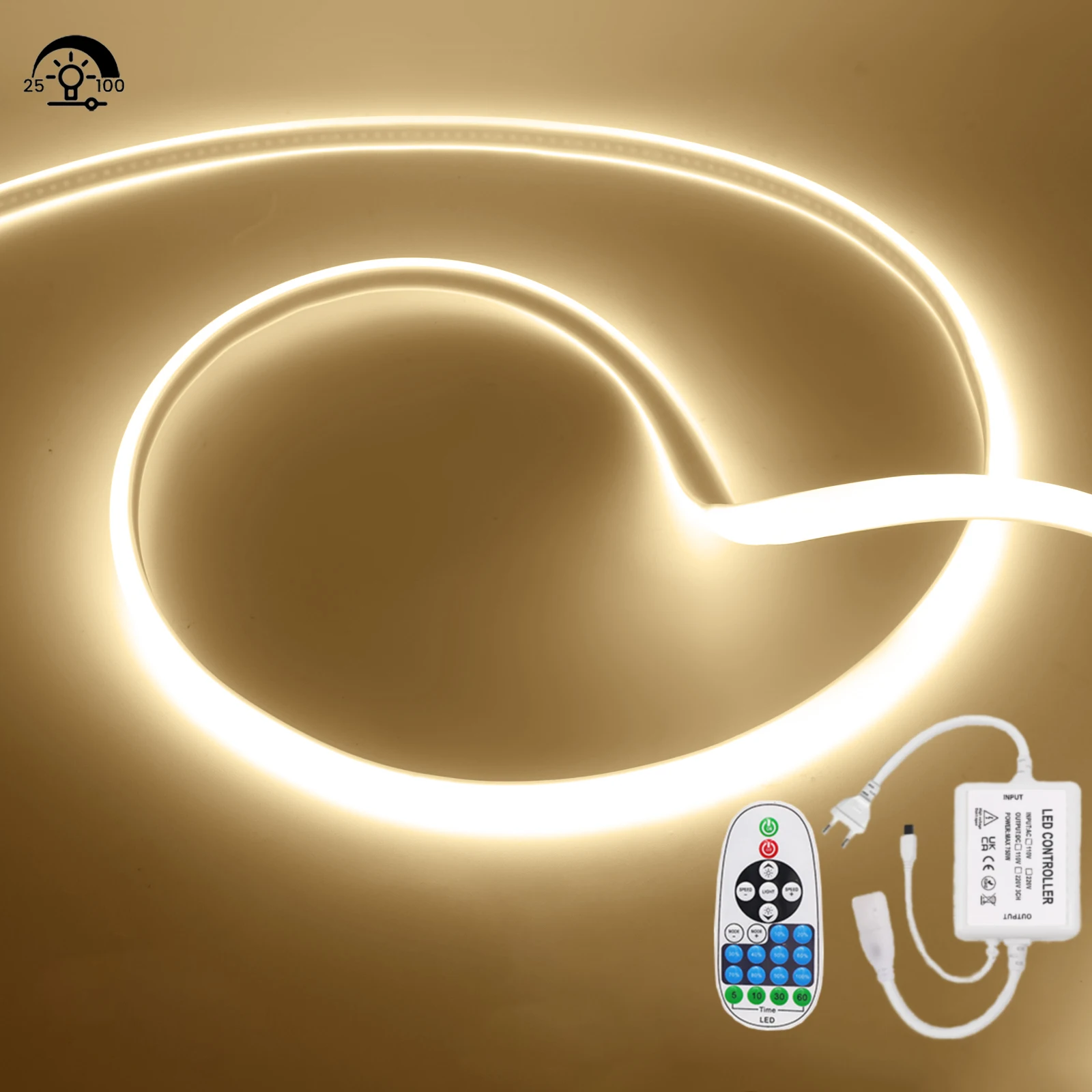 Remote Control 288LEDs/m Waterproof COB LED Strip 220V Dimmable EU UK Plug Home Lighting Neon LED Tape Bedroom Kitchen Lighting