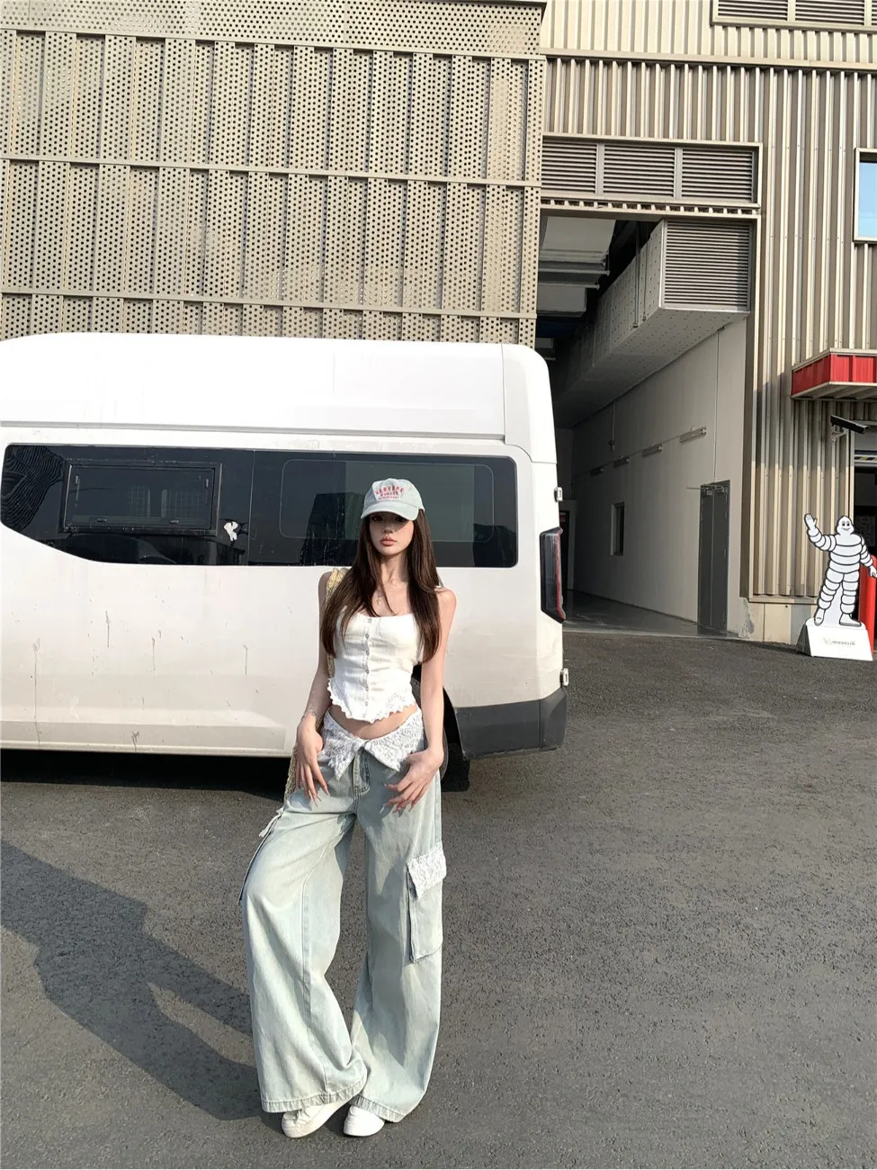 Blue Womens Jeans High Waist Vintage Straight Baggy Pants Y2K Hip Hop Design Sense Streetwear American Wide Leg Denim Trouser