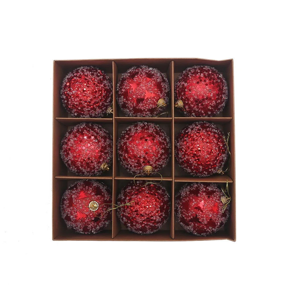 9PCS 8cm Electroplated Balls Christmas Tree Ornament Plastic New Year Christmas Gifts Boxes Pendant Pendant Hanging Ornament