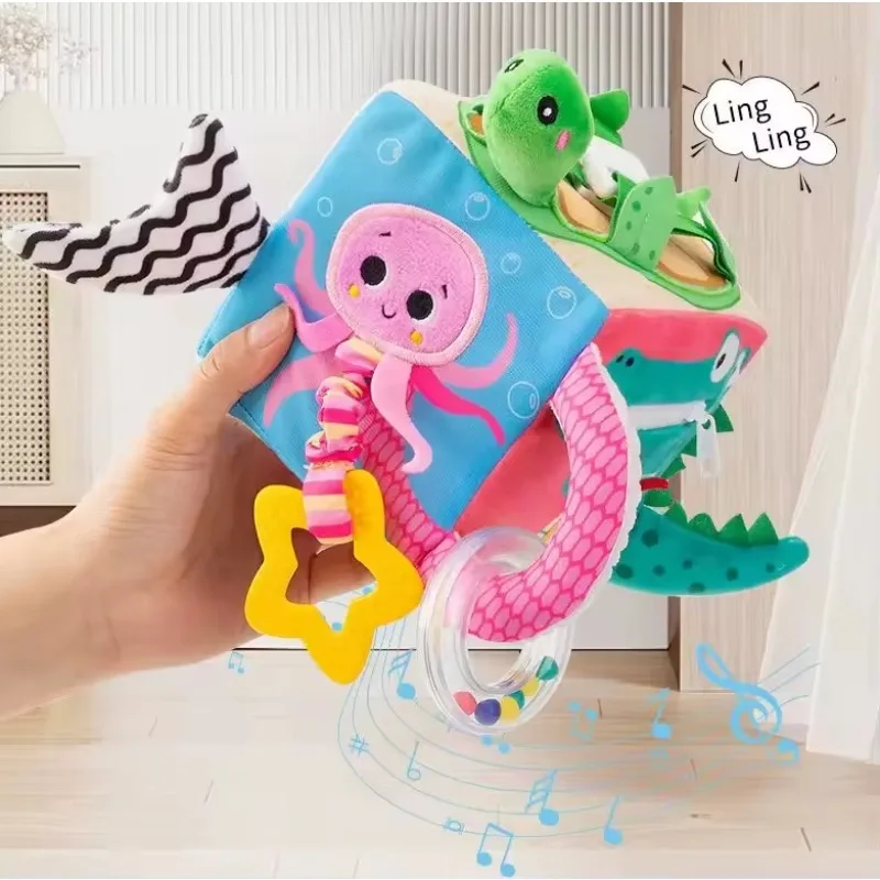 مكعب قماش ناعم تعليمي مبكر لنشاط نسيج الطفل كتلة قماش حسية للطفل 0 12 شهرًا خشخيشات ألعاب موسيقى للهواتف المحمولة #2
