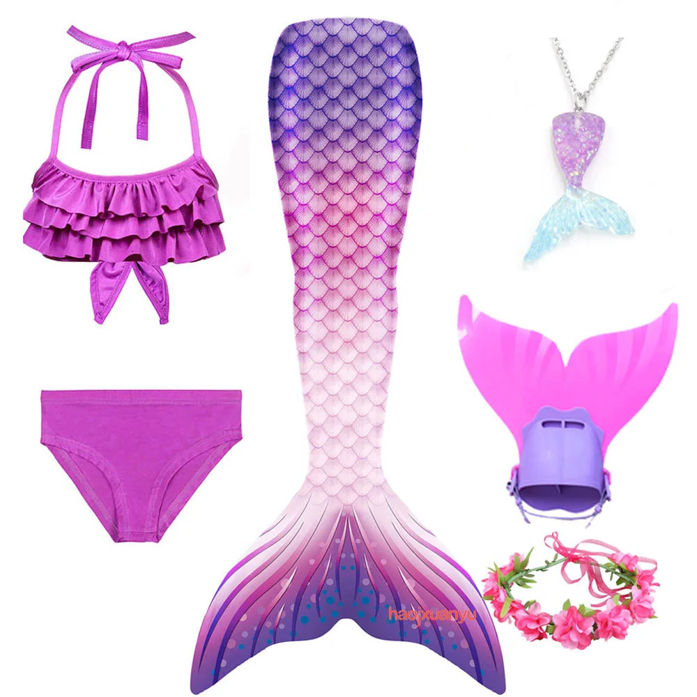 Costume da bagno per bambini Costume Cosplay per nuoto vestito da festa in spiaggia ragazze coda di sirena nuotabile con Set di Bikini per bambini con pinna Monofin