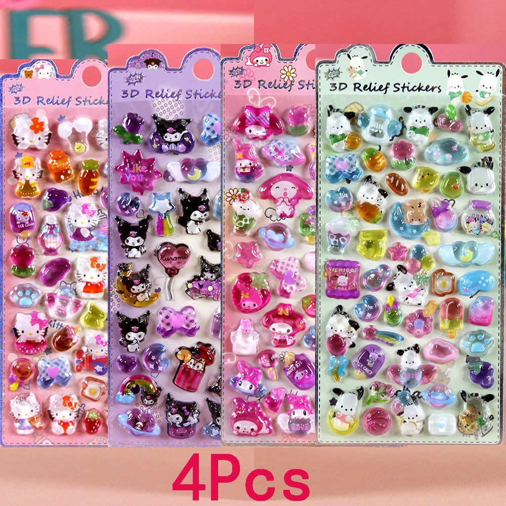 

4 шт. Kawaii Sanrio 3D кристалл черный рис моя мелодия наклейки эстетические наклейки DIY чехол для ноутбука украшение для дневника хрустальные наклейки