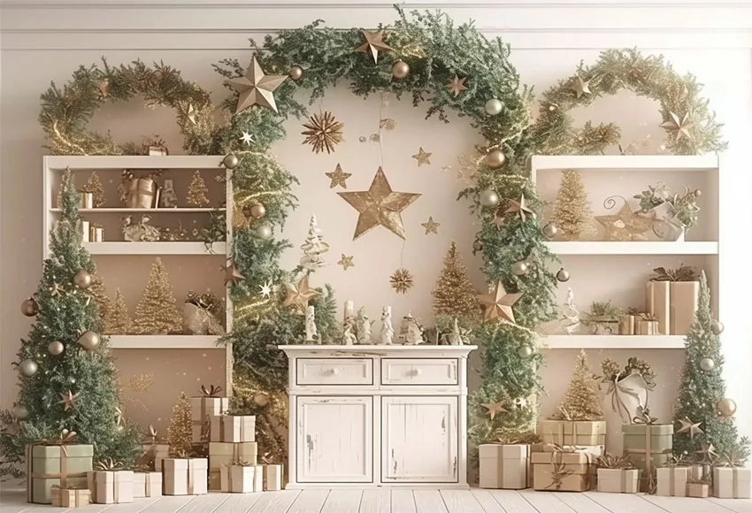 Фотофон Mehofond Рождественский белый шкаф семейный праздник Рождественская елка Золотая Звезда Декор Фотостудия