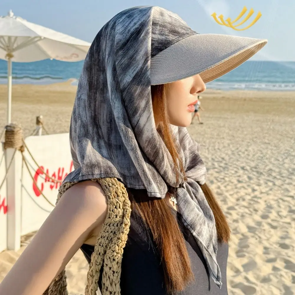 Portable Korean Style Headscarf Baseball Hat Print Hair Scarf Summer Sun Hat Neck Guard Neck Protection Headscarf Hat Women