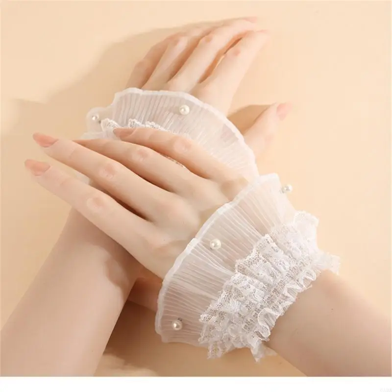 Popular Lace Trim Wrist Sleeves Decorative Sleeves for Women Dress Wrist Decors 6XDA