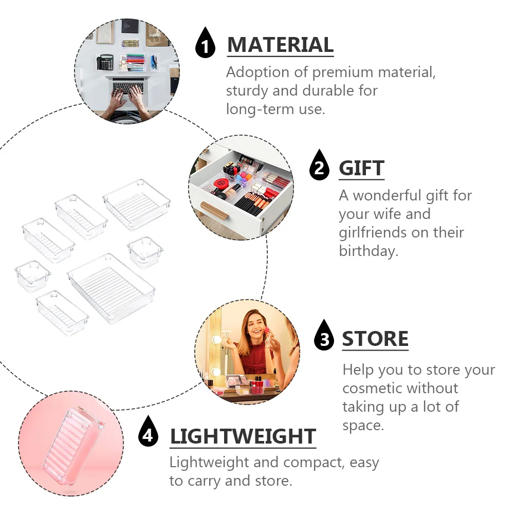 

7Pcs Organizer Clear Storage Box Plastic Makeup Jewelry Holder Desktop Organizer for Home Shop Office