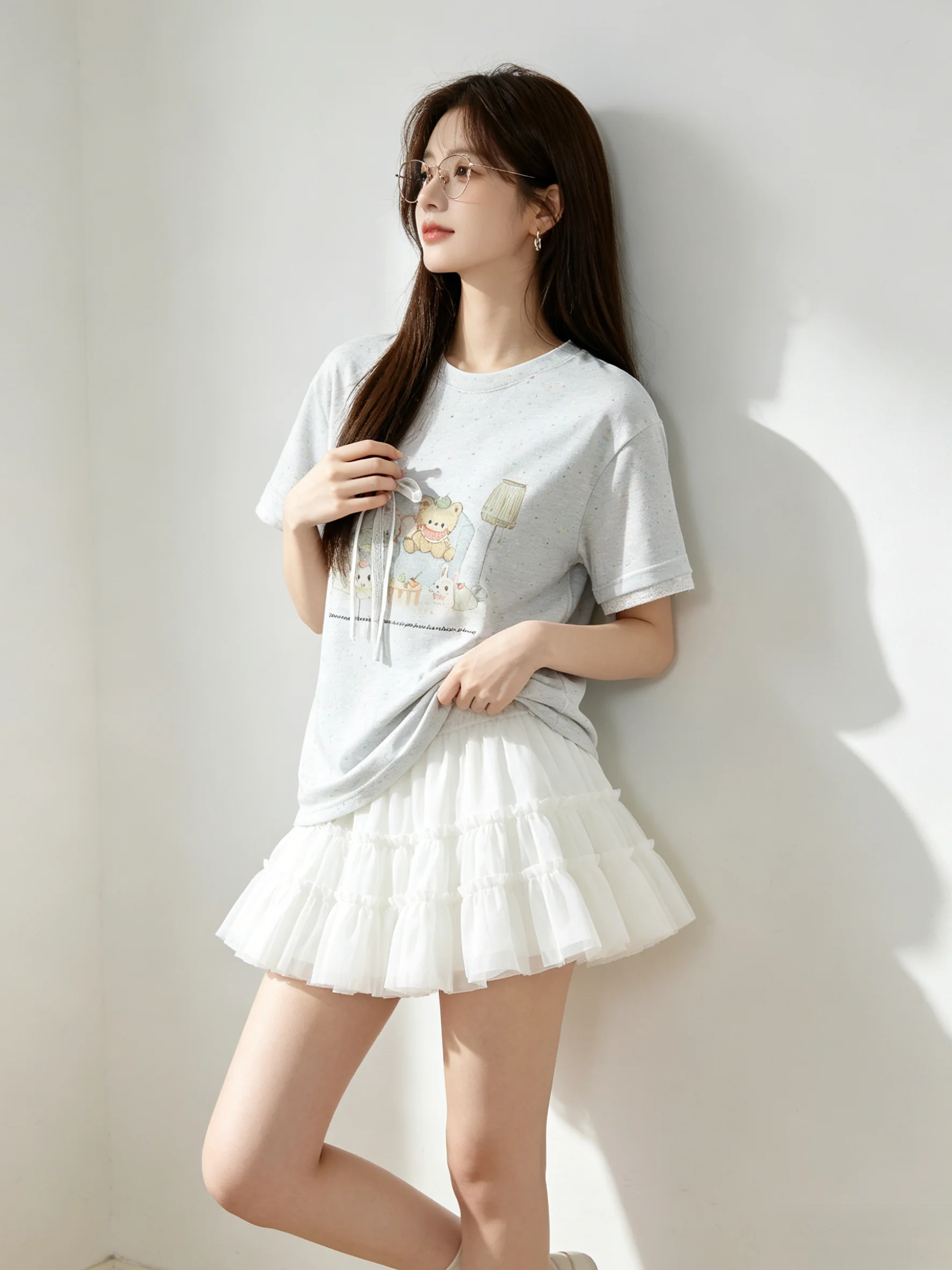 

2026 New Sweet Lace Trim Short Sleeve T-Shirt Women's Skin-friendly Versatile Slimming Top Summer Casual Classic Kn...