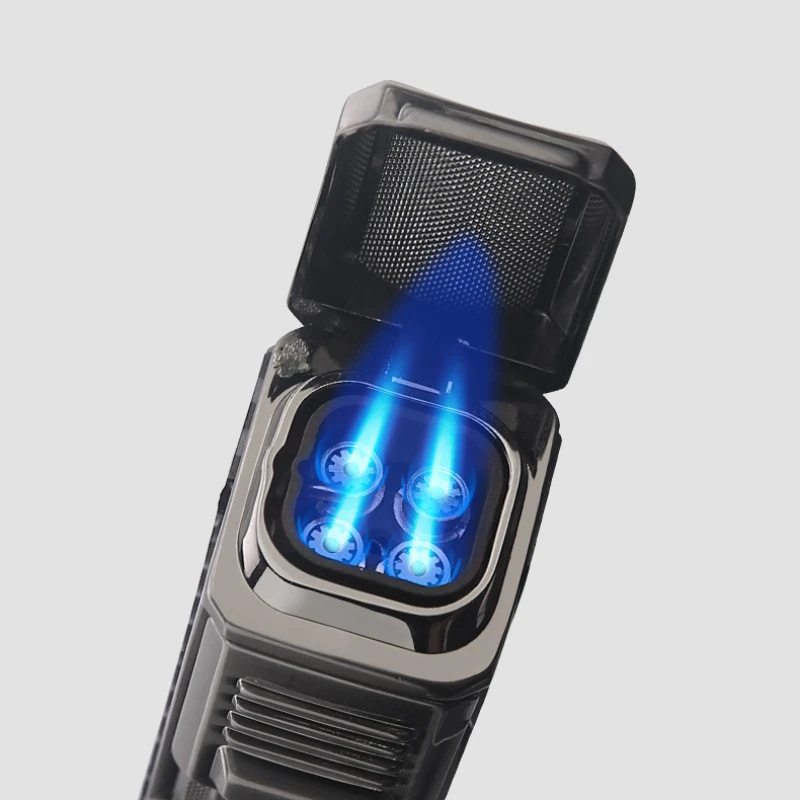 Blue Flame Multifunctional Cigar Windproof Transparent Air Chamber Lighter Creative Shape Four Flame Straight Inflatable Lighter