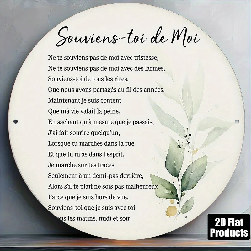 2D Flat - 1pc French Poem Wall Plaque - 8-Inch Round French Language Memorial Sign with 