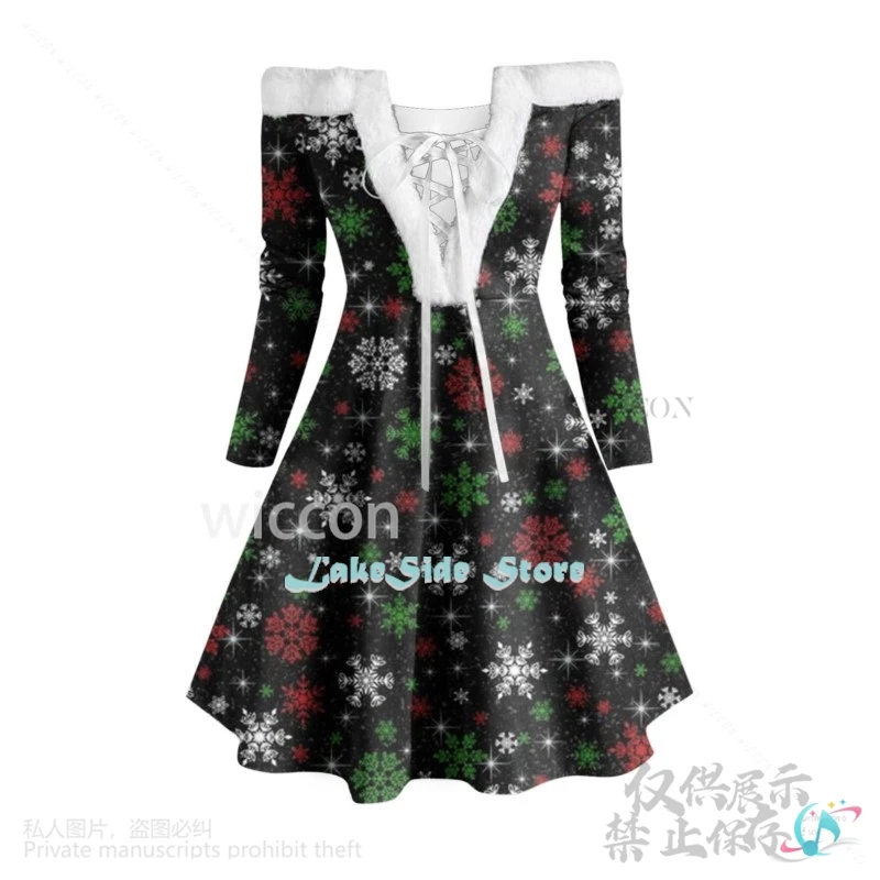 Anime 2024 abito natalizio elegante fiocco di neve sexy spalle scoperte manica lunga collo in pelliccia sintetica Lolita per donna ragazza personalizzata