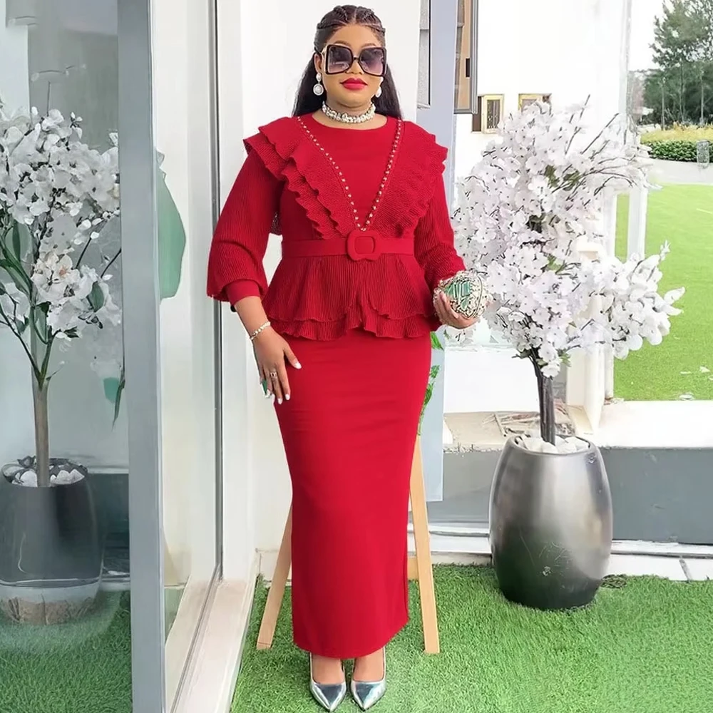 

Plus Size African Party Dresses For Women Dashiki Ruffle Slit Long Dress Turkey Muslim Wedding Evening Gown 2025 Africa Clothing