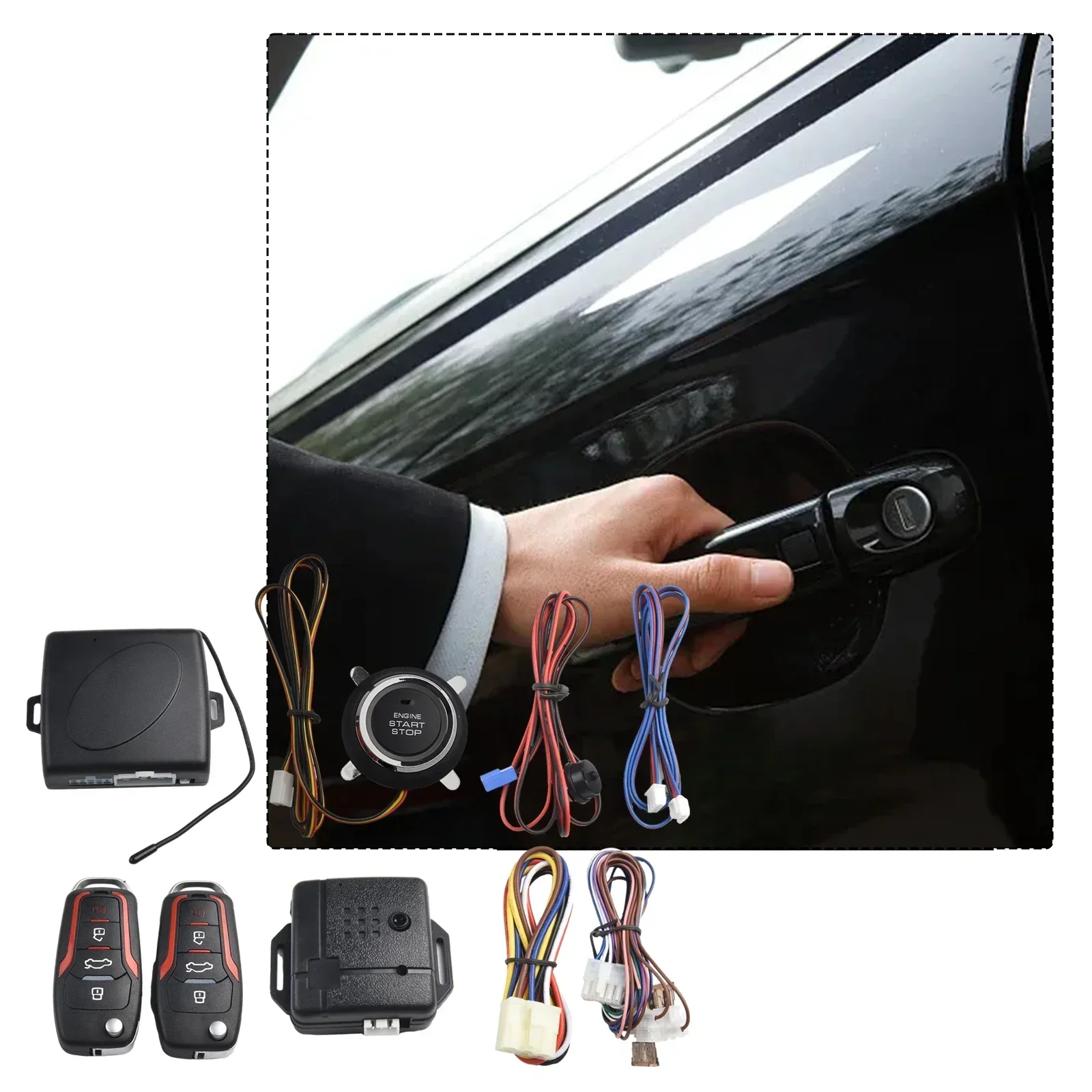 Car Alarm Remote Control PKE Car Keyless Entry Engine Alarm System Push Button Remoteer Kit Universal