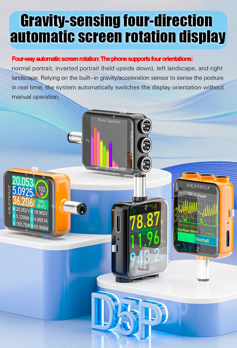 ATORCH D5P Touchscreen DC5.5 Tester DC 4.5-80V 12A Digital Voltmeter Amperemeter Wattmeter Batteriekapazität Leistungsanalysator Monitor – Detail 16