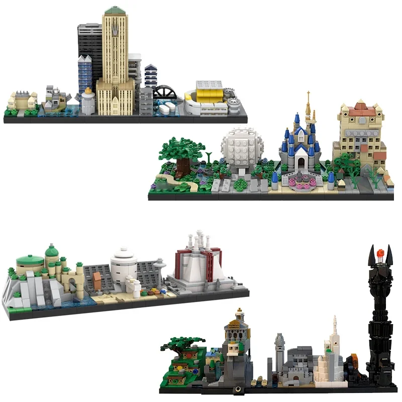 Skyline Architecture MOC Back Future Buildings Fairy Tale Magic Castle House Movie Building Blocks Home Decoration Toys Children