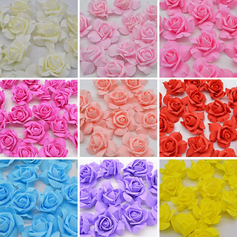 100pcs/Lot Artificial 8cm PE Foam Rose Flower Heads DIY Valentine's day Fake Flower Decor Wedding Bouquet Party Car Decorative8Z