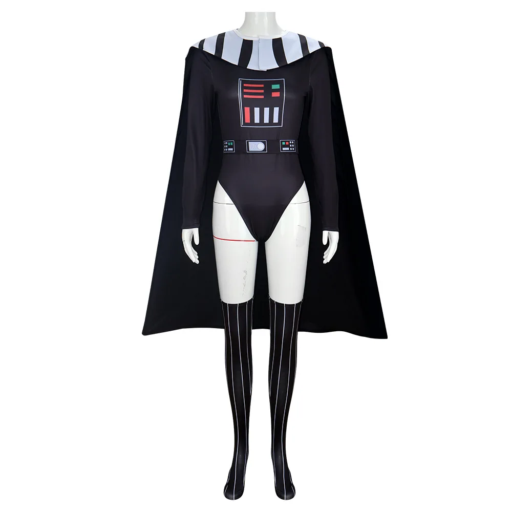 Disfraces de Halloween para Mujer, Traje de Anakin Skywalker, Mono Negro con Capa