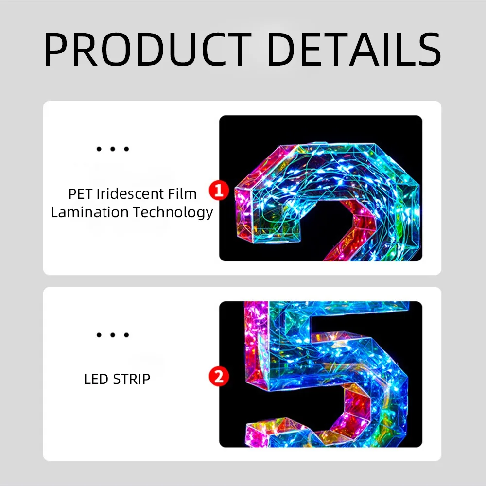Mehrfarbige LED-Leuchtbuchstaben & -Zahlen, Glamouröser Stil mit Dual-Power-Batteriekasten-Design, Tragbare Beleuchtete Innendekoration, Perfekt – Detail 5