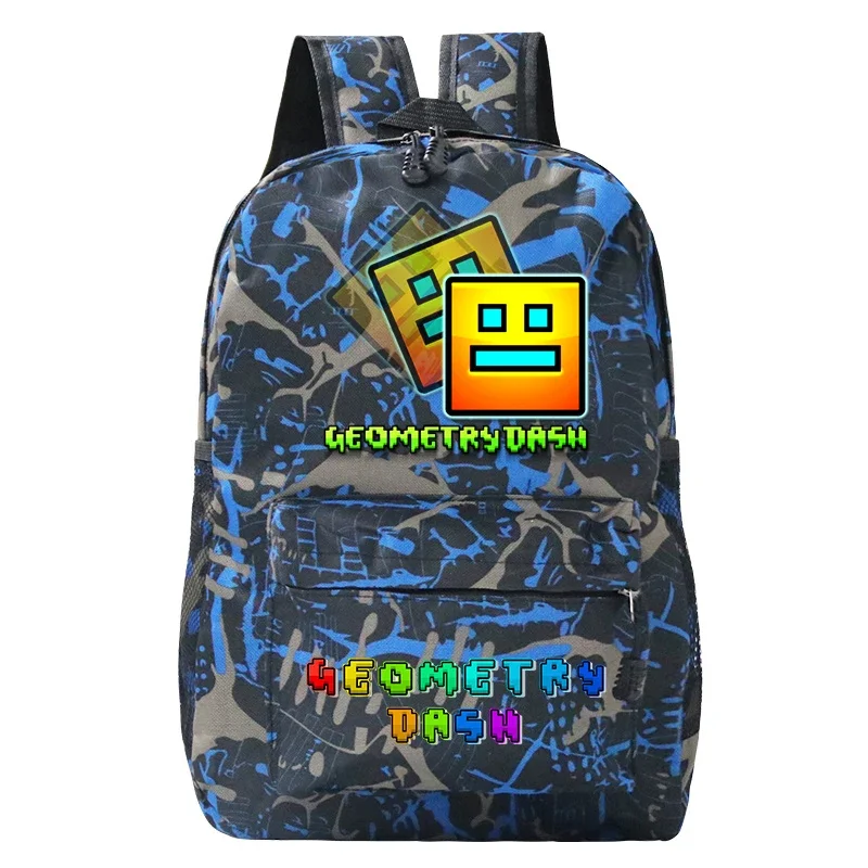 Mochila de impressão Geometry Dash para estudantes Bolsa de armazenamento de grande capacidade, Bolsa de viagem impermeável para meninas e meninos