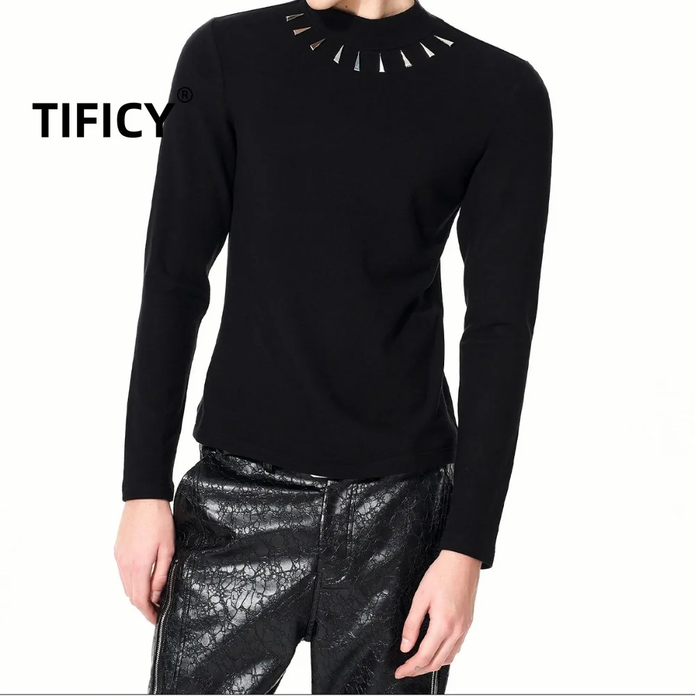 

Мужская осенне-зимняя приталенная футболка с длинным рукавом из немецкого бархата с полувысоким воротником, базовый слой, черная, для ношения под одеждой