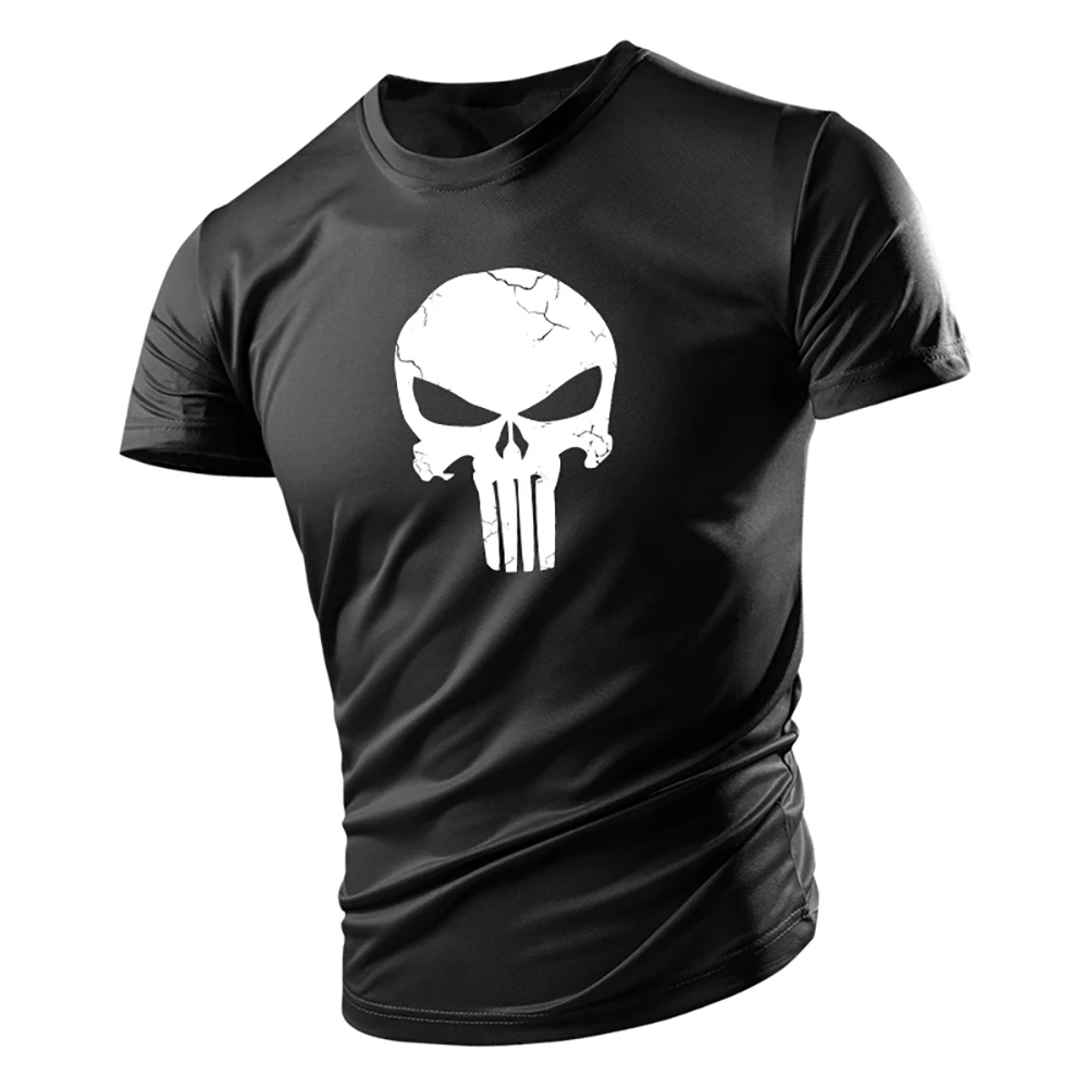 Summer casual sports fashion 2D printed skull adult crewneck short sleeve large size men\'s T-shirt comfortable quick dry