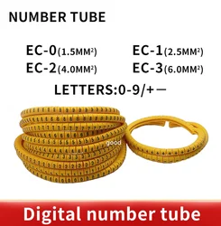 EC-0,EC-1,EC-2,EC-3 600PCS (Each50pcs ) yellow Cable Markers Letter 6sq.mm 0 to 9 + - X for wire diameter Cable Markers