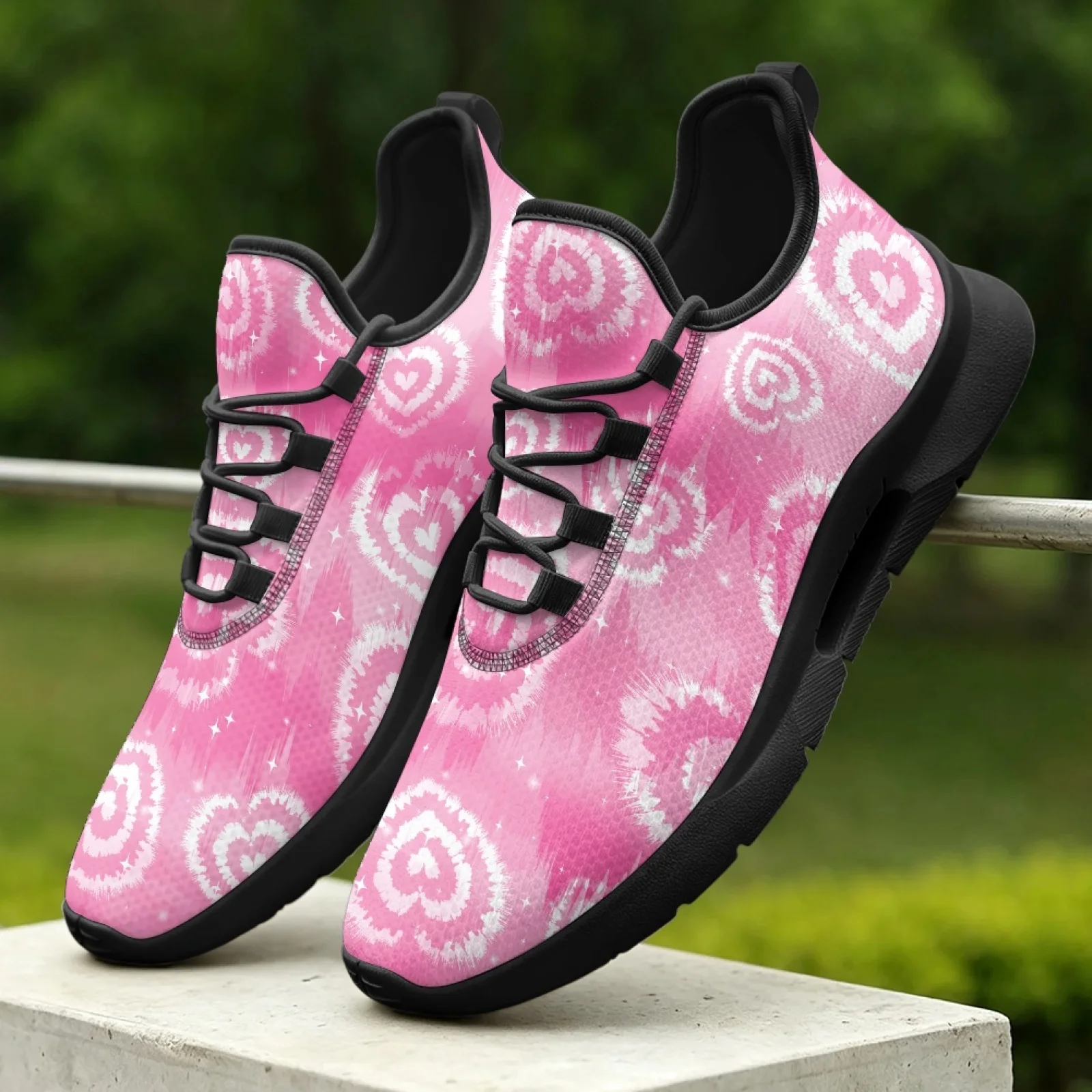 PENSTROLL Casual Mesh Lace-Up Sneakers Breathable Modern Men's lace-up Sports Shoes for Outdoor Mens Pink Tie Dye Heart
