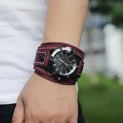 Men Watch Round Dial Precise Retro Adjustable Cool Birthday Gift Universal Handmade Sewing Faux Leather Strap Quartz Watch