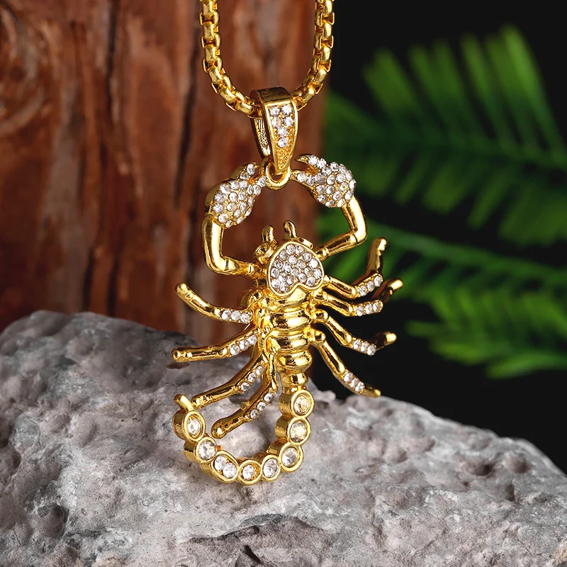 Delicate Iced Out Zircon Gold Color Poison Scorpion Pendant Necklace Women Personality Hip Hop Rock Party Jewelry Gift