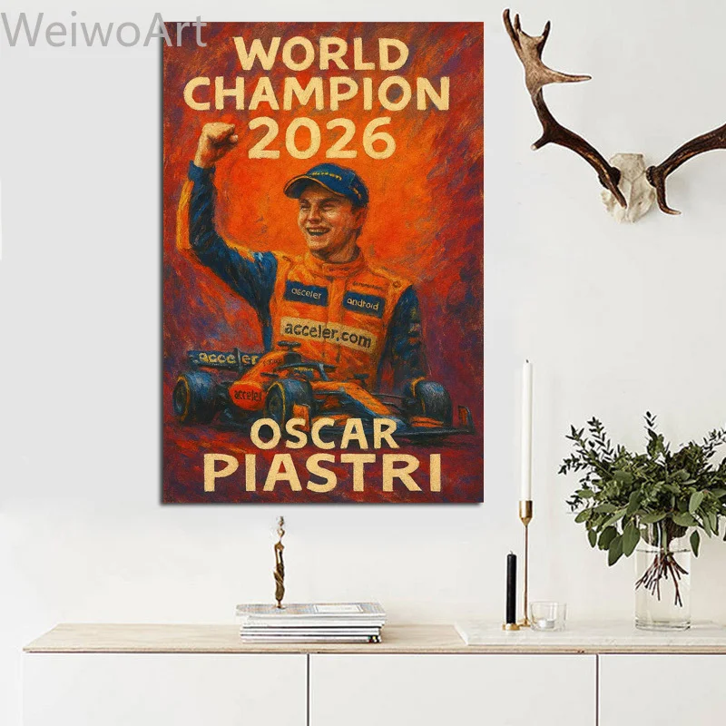 2026 Formula World Champion Canvas Poster, Large Oscar Piastris Racing Wall Art Print, Motorsport Painting for Office Room Decor
