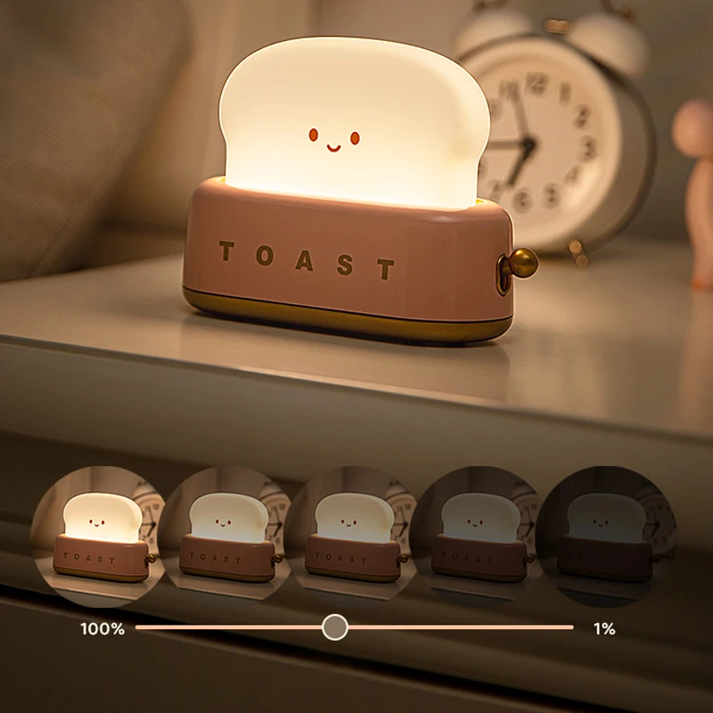 Toast Lamp Toaster Night Light Creative LED Night Light USB Rechargeable Interior Decorative Lamp Bedroom Children Birthday Gift