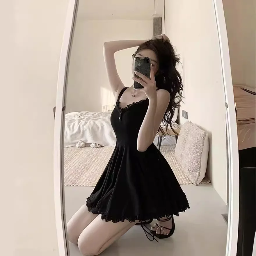 Pure Desire seksowna koronkowa patchworkowa spódnica z szelkami letnia nowa damska plisowana krótka spódniczka w kształcie litery A moda urocze dziewczyny noszą trend