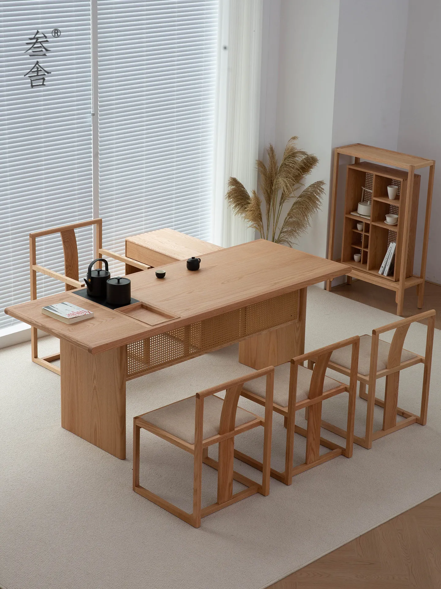 Solid wood tea table and chair combination New Chinese log wind Zen embedded kettle Tea table with one