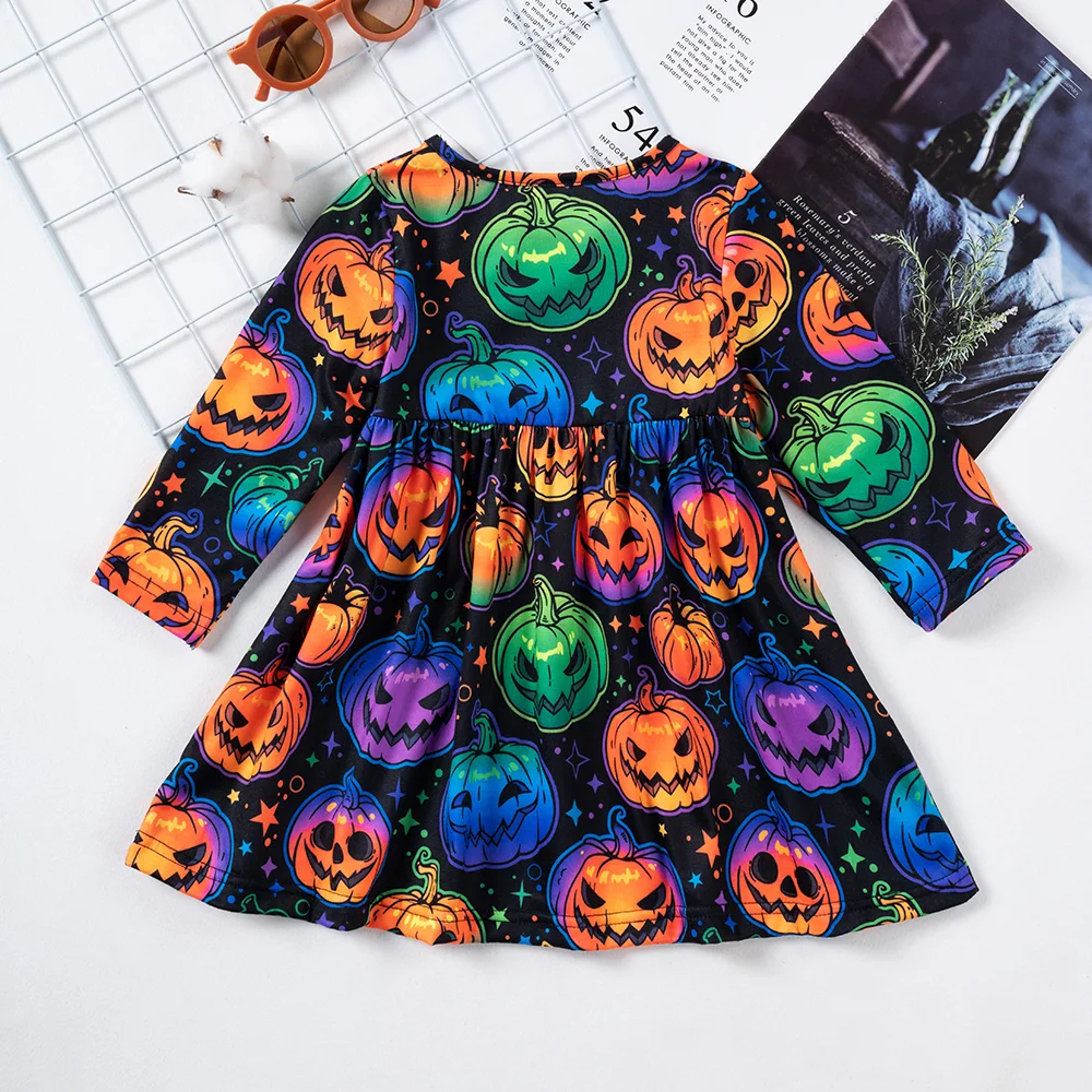 Children\'s Clothing Girls Autumn Long-sleeved Dress Casual Fashion Christmas Tree Jack-o\'-Lantern Halloween Gifts Wholesale