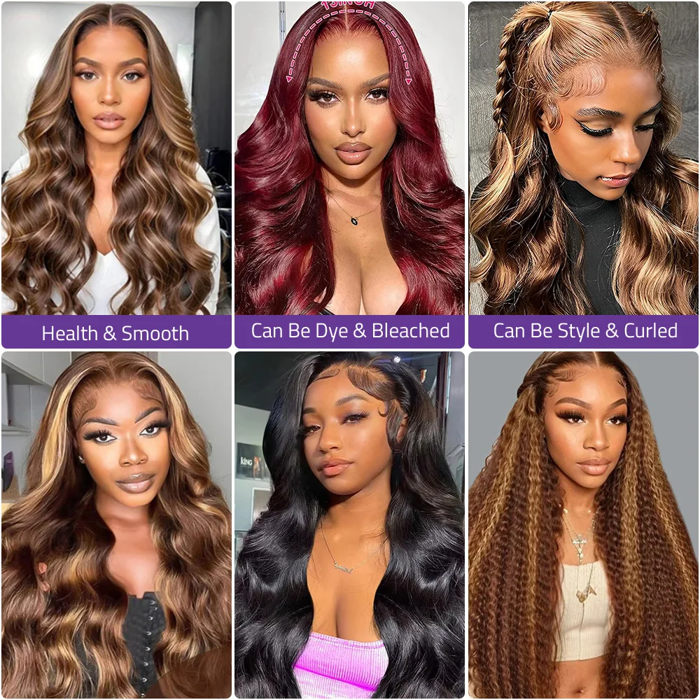 باروكة شعر مموجة 4/27 مع دانتيل أمامي عالي الدقة 13 × 4، باروكة شعر بشري مموج باللون البني العسلي، دانتيل أمامي 13 × 6 وكثافة 200