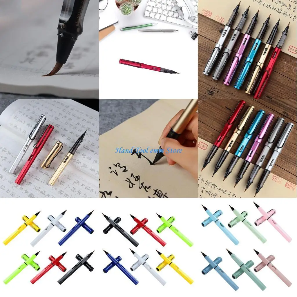 

H37F Pack of 6 Soft Tip Fountain Pen Brush Tip Pen Set for Writing and Drawing Refillable Hand Lettering Pens