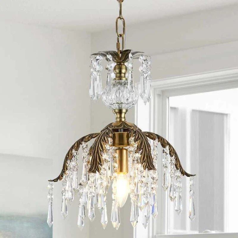 

French Countryside Retro Restaurant Crystal Chandelier Bedside Dressing Room Corridor Entrance Brass Lighting Fixture