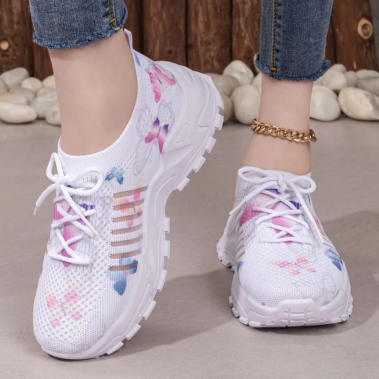 

Plus Size Shoes for Women 36-43 Summer Fashion Mesh Breathable Lace Up Platform Wedge Non-slip Flats Sneakers Zapatos De Mujer