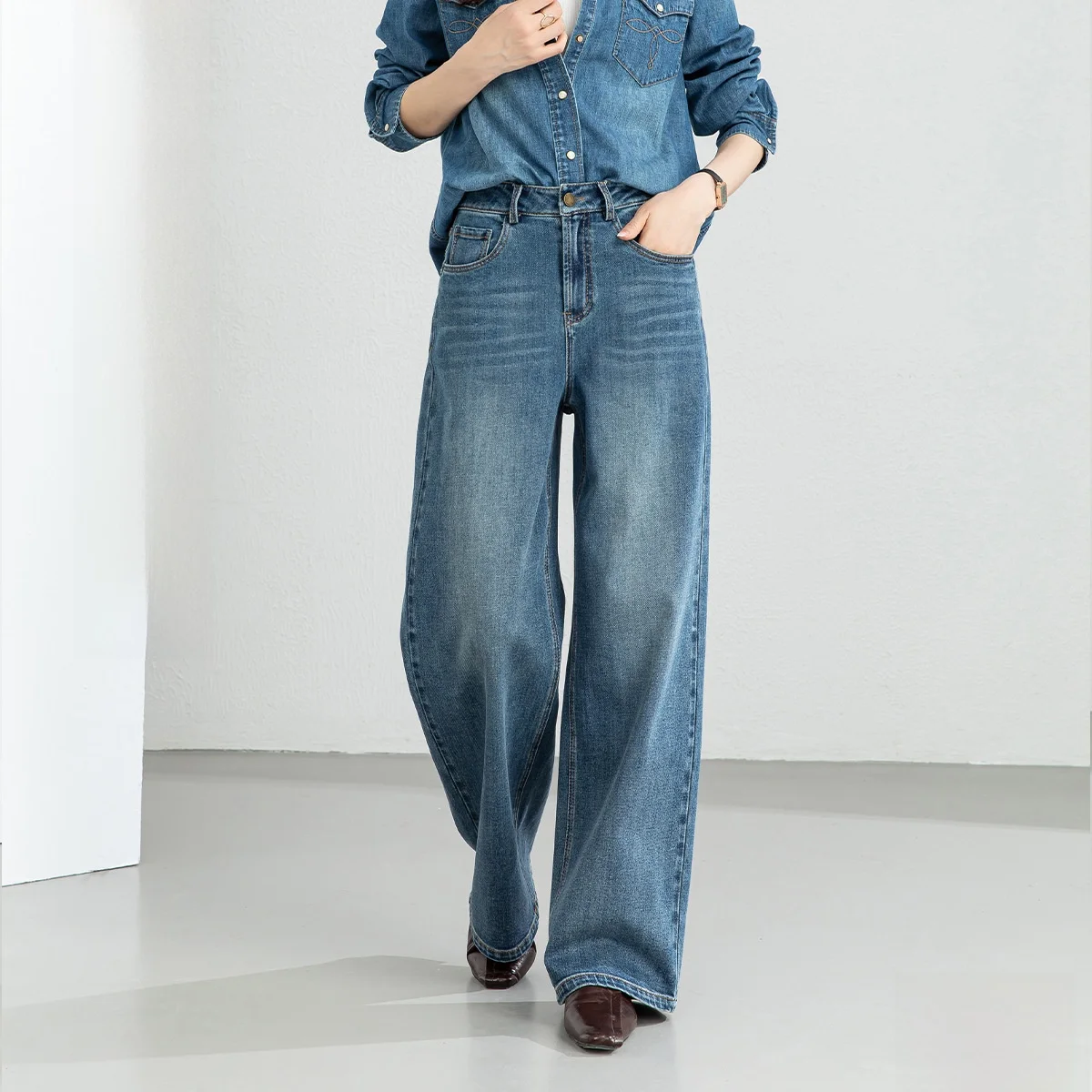 

High Waist Wide Leg Denim Jeans Women's Spring New Sle Slimming Drapey Straight Cut Trousers Casual Cotton Stretch Denim
