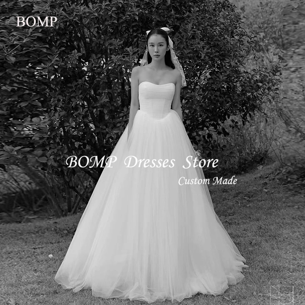 BOMP Simple Sweetheart Soft Tulle Wedding Dresses 웨딩드레스Korea Photo shoot Corset Back Bride Gowns Princess Customized Corset Back