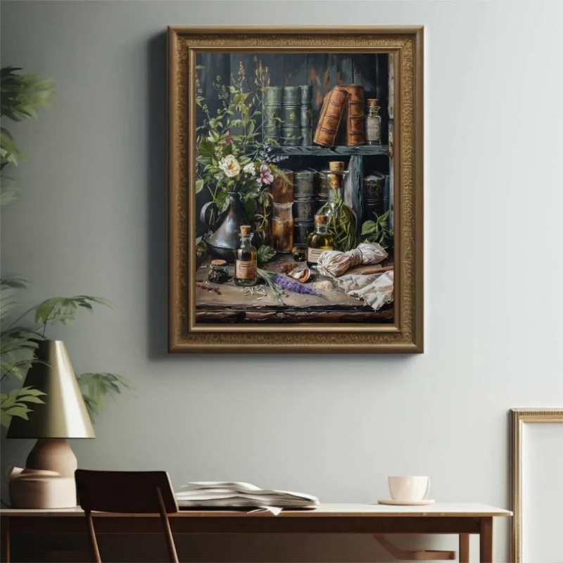 Vintage Apothecary Wizard Books Jars Herbal Plant Posters and Prints Canvas Printing Wall Art Picture for Living Room Home Decor