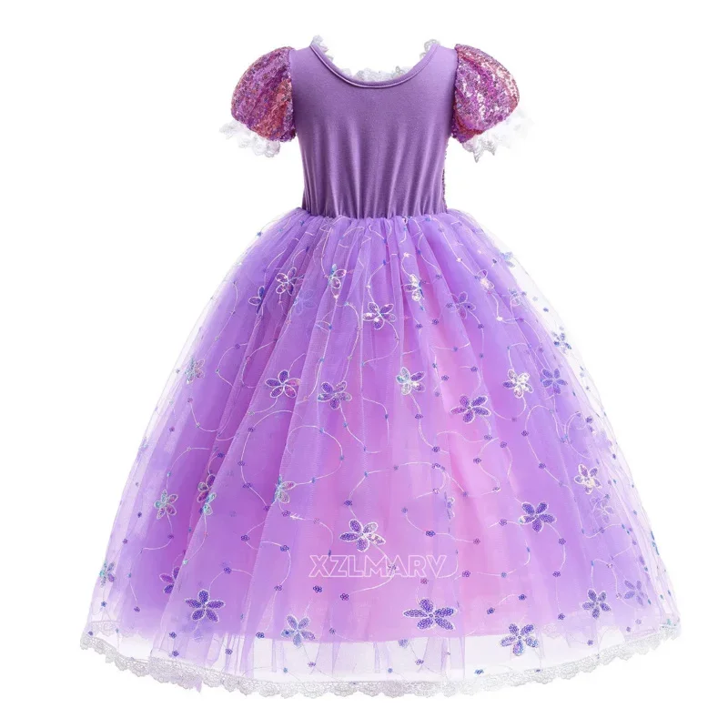 Coslan 2023 Charm Girl Costume Rapunzel Princess Party dresses for Girls Tangled Cosplay Vestido Dresses Children Ball Gowns 2-1