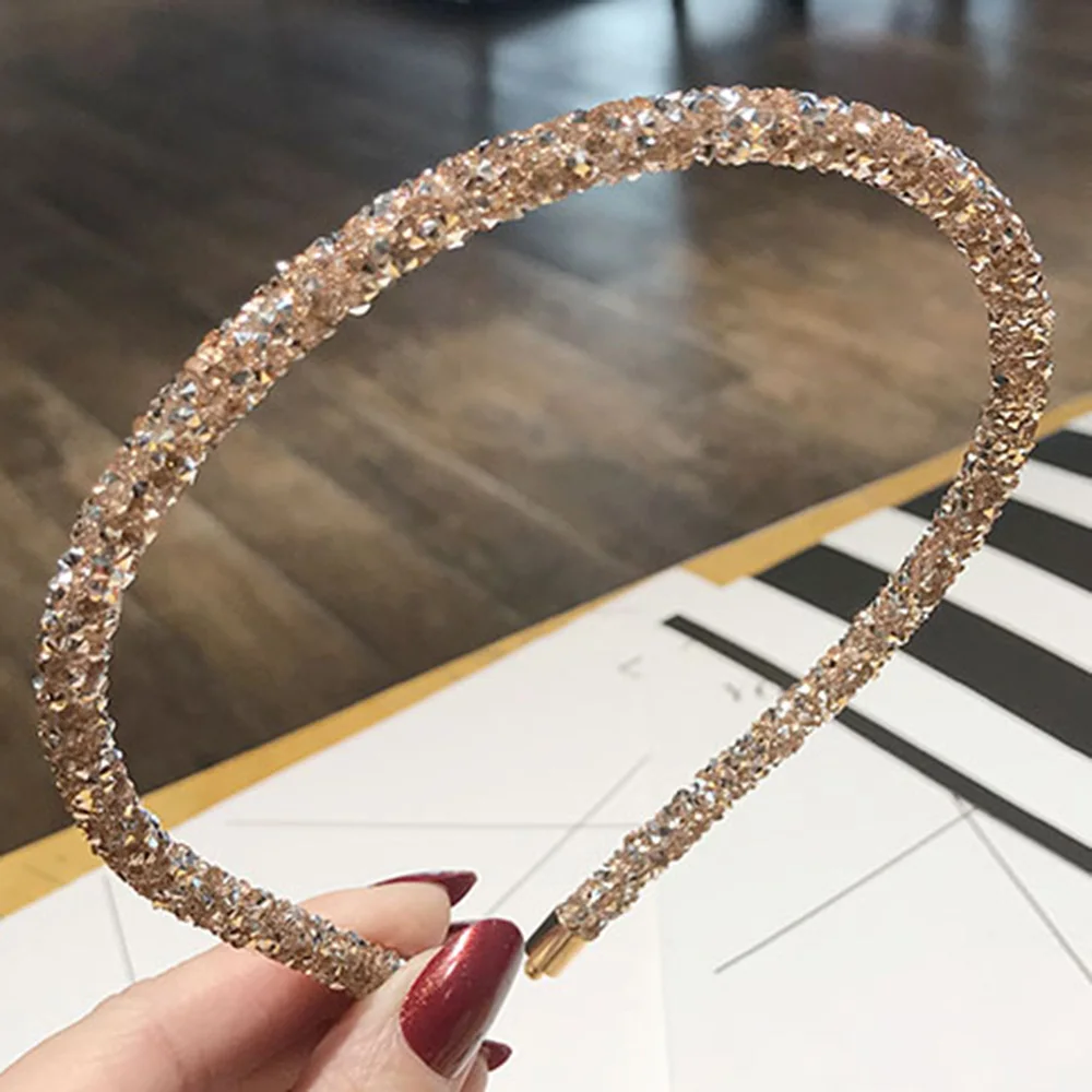 

Simple Girls Rhinestone Soft Shinny Hair Accessories Hairband Beads Bezel Headband Headhoop