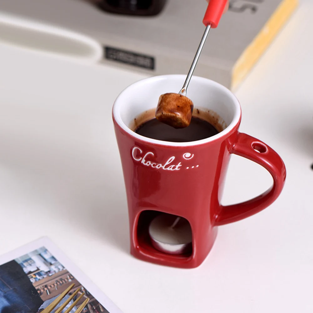 Taza de vela calefactora para alimentos, Taza de cerámica con tenedor, Taza para Fondue de Chocolate, Taza de café creativa para fecha nocturna, regalos de cumpleaños y bodas